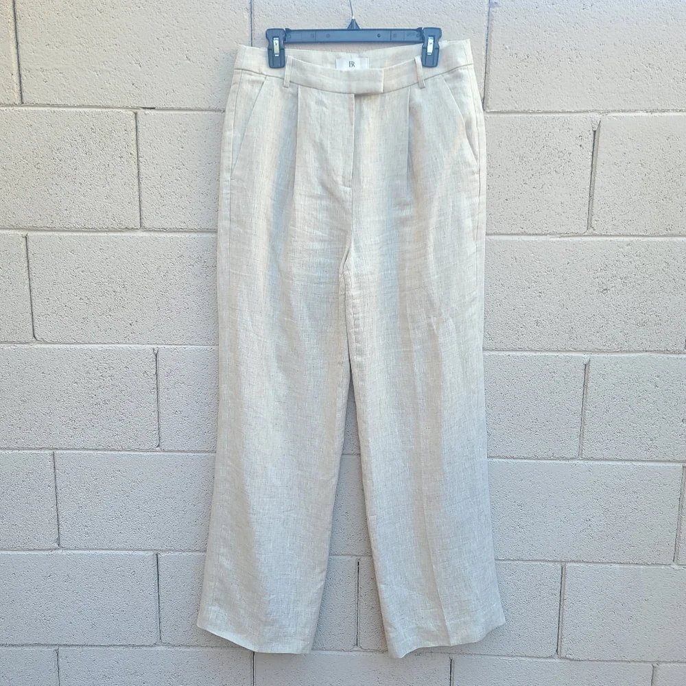 Banana Republic | Beige Lina 100% Linen Straight Fit Trousers Size 8